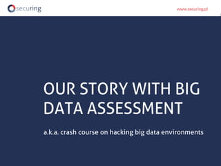 OUR STORY WITH BIG
DATA ASSESSMENT
a.k.a. crash course on hacking big data environments
 