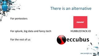 For pentesters
For splunk, big data and fancy tech HUBBLESTACK.IO
For the rest of us
There is an alternative
 