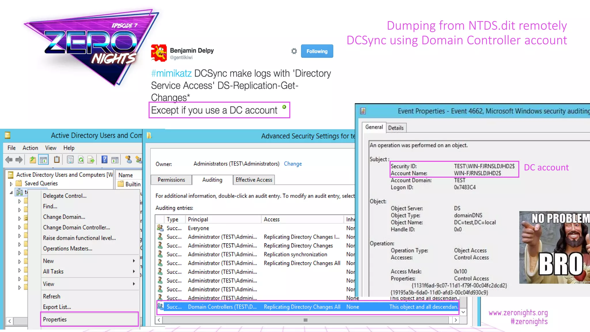 Dumping from NTDS.dit remotely
DCSync using Domain Controller account
DC account
 