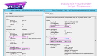 Dumping from NTDS.dit remotely
NetSync. Windows events
 