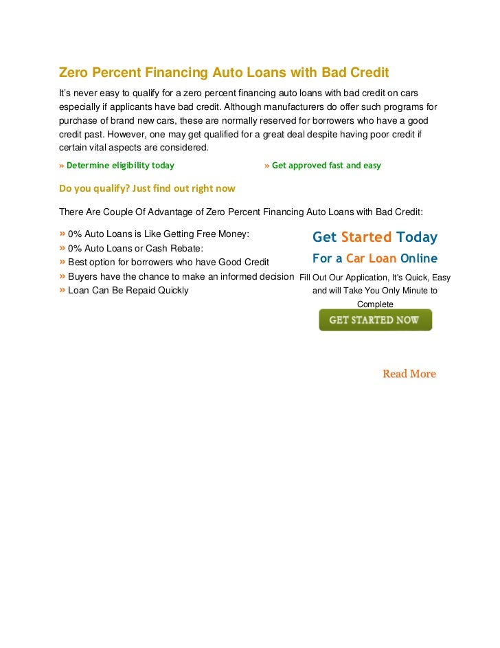 Zero Percent Financing Auto Loans With Bad Credit