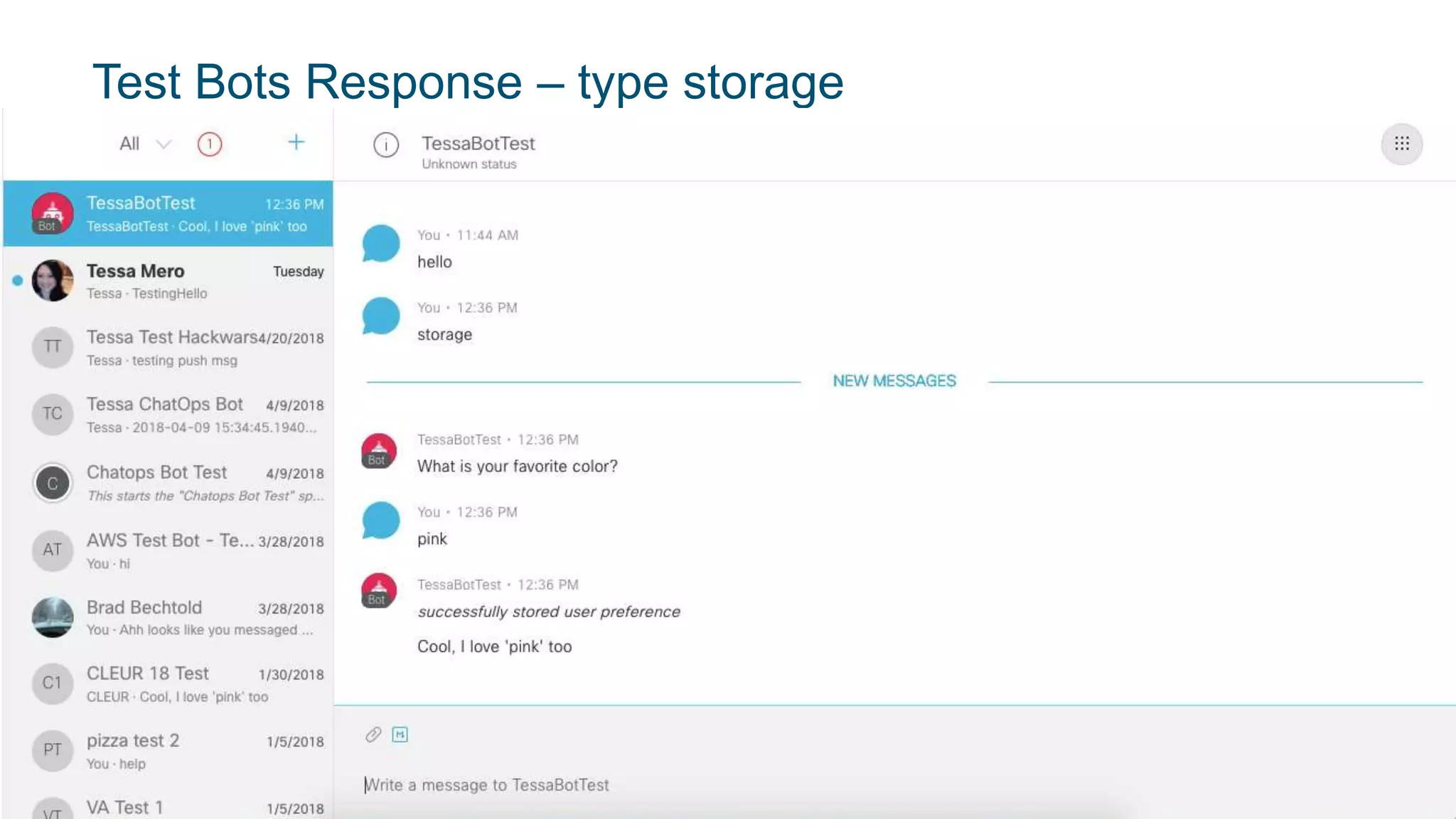 © 2018 Cisco and/or its affiliates. All rights reserved. Cisco Public
Test Bots Response – type storage
 