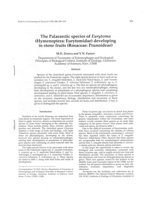Fursov V.N., Zerova M.D. The Palaearctic species of Eurytoma (Hymenoptera, Eurytomidae) developing  in  stone  fruits  (Rosacea:  Prunoidea). Bulletin  of Entomological   Research (London). 1991.