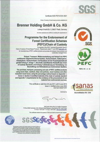 Brenner Industrieholz - PEFC Zertifikat