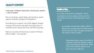 QUALITY CONTENT
In the past, marketers focused on churning out content
– a lot of content.
This is not always a good thing...