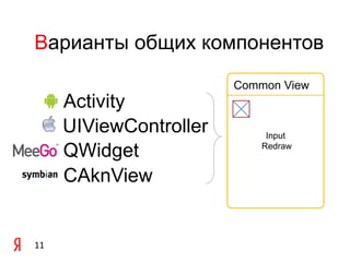 Варианты общих компонентовCommon ViewActivityUIViewControllerInputRedrawQWidgetCAknView11