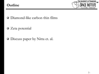 Outline Diamond-like carbon thin films Zeta potential Discuss paper by Nitta et. al.  