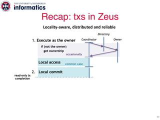 Recap: txs in Zeus
44
Locality-aware, distributed and reliable
 