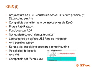 KINS (I)
• Arquitectura de KINS construida sobre un fichero principal y
DLLs como plugins
• Compatible con el formato de i...