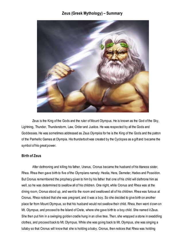 Zeus (Greek Mythology) Summary