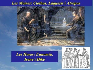 Les Moires: Clothos, Làquesis i Àtropos




  Les Hores: Eunomia,
      Irene i Dike
 