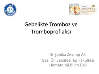 Gebelikte Tromboz ve
Tromboproflaksi
Dr Şahika Zeynep Akı
Gazi Üniversitesi Tıp Fakültesi
Hematoloji Bilim Dalı
 