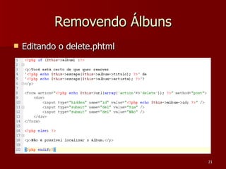 Removendo Álbuns Editando o delete.phtml 