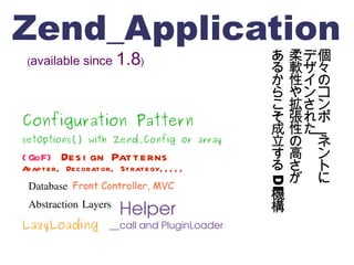 Configuration Pattern setOptions() with Zend_Config or array Helper __call and PluginLoader  (GoF)   Design Patterns Adapt...