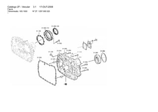 Catálogo ZF - Veicular 3.1 17-OUT-2008 
Figura 
Transmissão: 16S 1650 Nº ZF: 1297 095 020 
1 
31.100 
31.090.110 
31.090.120 
31.052 
31.030 
31.130 
31.070 
31.010 
31.050 
31.054 
31.058 
31.068 
31.064 
31.060 
31.080 
31.082 
 