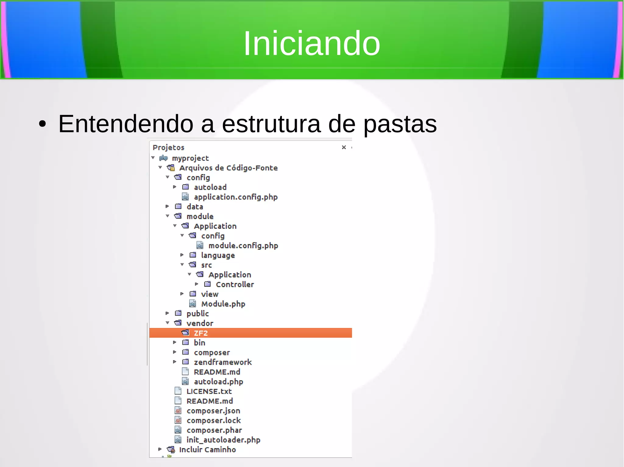 Iniciando
●

Entendendo a estrutura de pastas

 