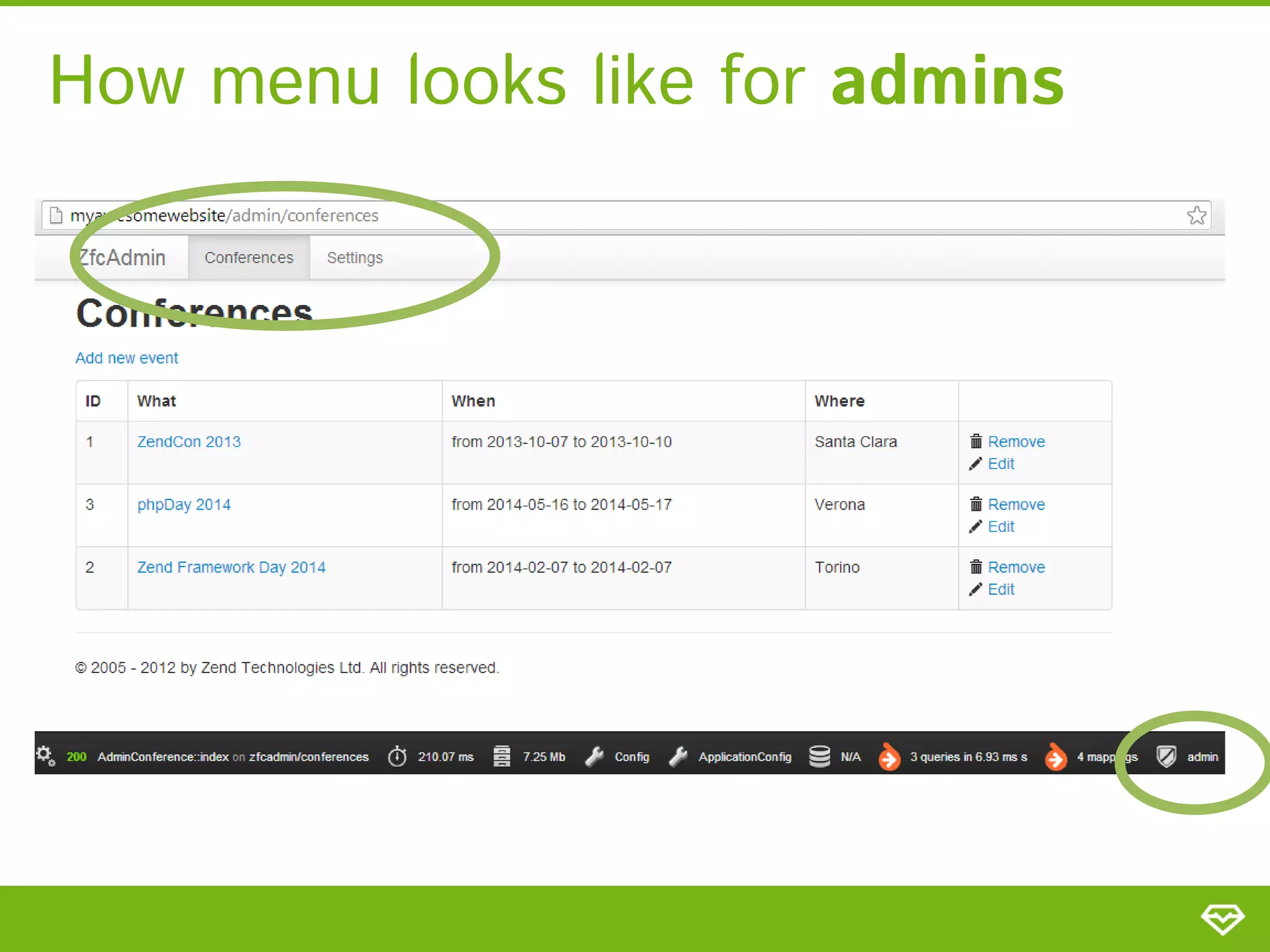 How menu looks like for admins 