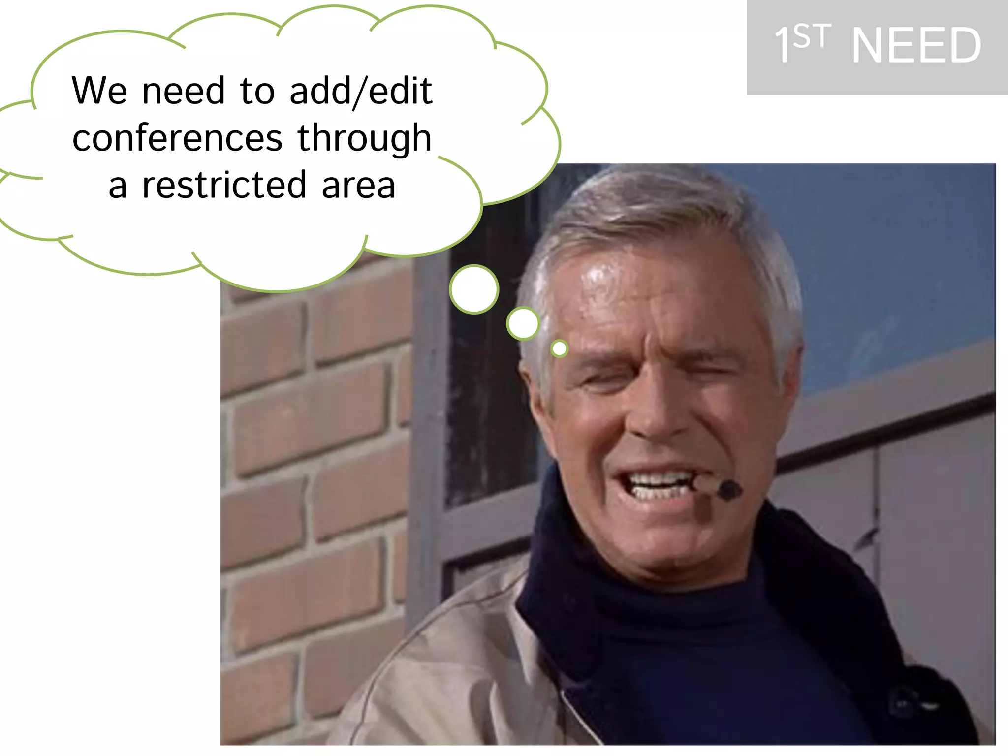 We need to add/edit conferences through a restricted area 1ST NEED 