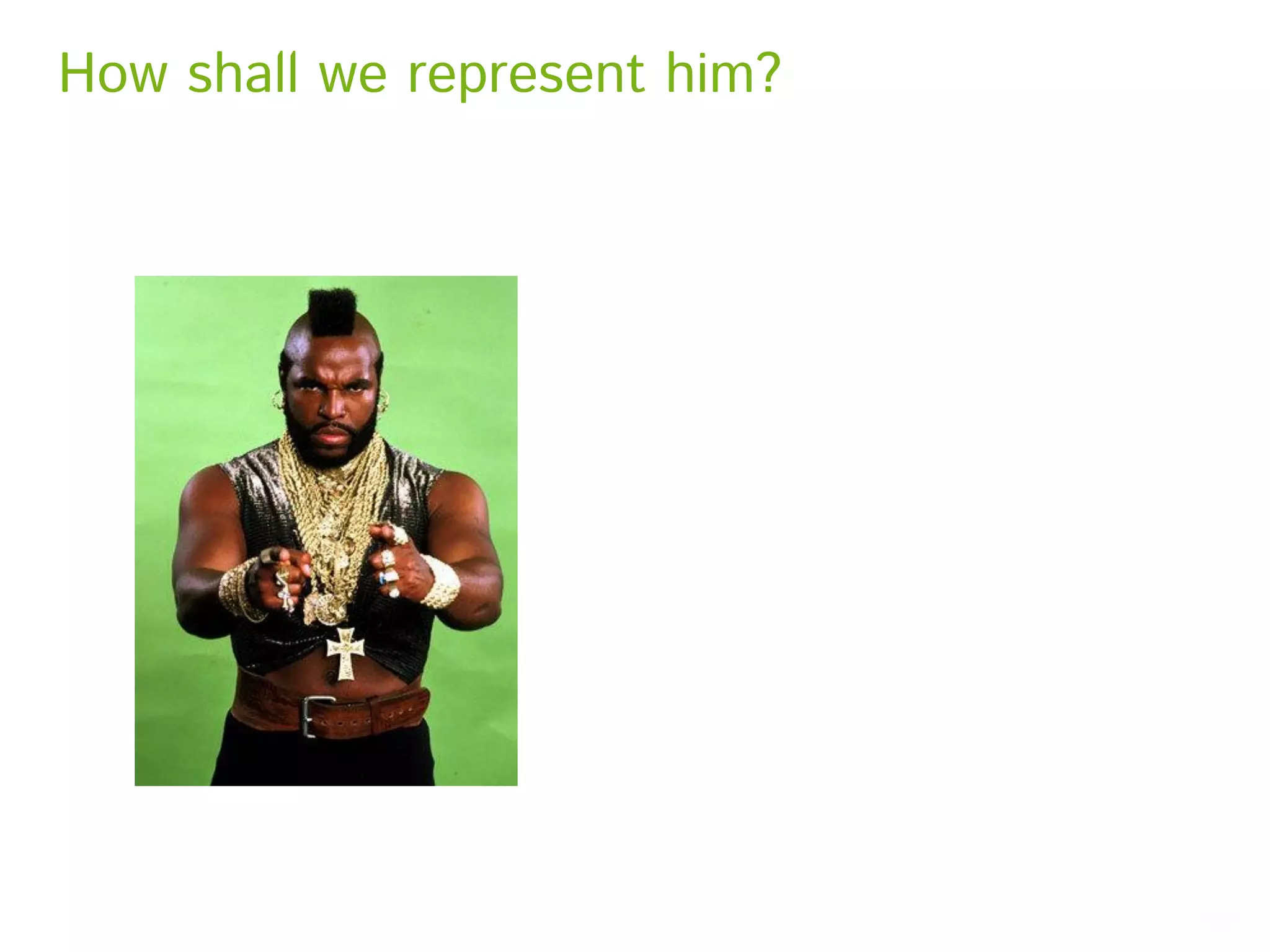 How shall we represent him? 