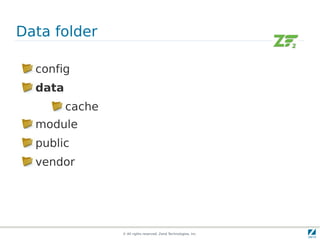 Data folder

  config
  data
         cache
  module
  public
  vendor




                 © All rights reserved. Zend Technologies, Inc.
 