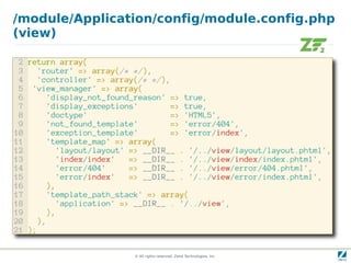 /module/Application/config/module.config.php
(view)




                © All rights reserved. Zend Technologies, Inc.
 