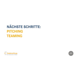 NÄCHSTE SCHRITTE:
PITCHING
TEAMING
 
