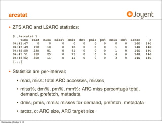 %iowait

•

I/O wait percent
# mpstat 1
CPU minf mjf xcal
0 483
0 427
1 625
0 153
2 269
0 702
3 281
0 161
4 173
0 577
5 172
0
98
6 139
0 678
7 140
0
91
8 124
0 527
[...]

intr ithr csw icsw migr smtx
2216 913 4415
6
79
45
4171 1748 2887
4
42
37
1720 636 2943
5
71
39
1433 529 2255
3
39
35
3361 1465 2565
3
50
38
1108 418 1640
2
27
30
2406 802 2509
4
60
34
1343 527 2196
2
36
31
1145 419 1676
2
43
29

srw syscl
0 9275
0 5909
0 6422
0 5269
0 4645
0 3699
0 5135
0 4879
0 3335

usr sys
7 11
7
8
5
8
5
5
4
6
3
3
4
6
4
4
4
4

wt idl
0 83
0 85
0 87
0 90
0 90
0 94
0 90
0 92
0 92

 
