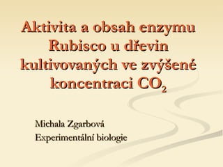 Aktivita a obsah enzymu Rubisco u dřevin kultivovaných ve zvýšené koncentraci CO 2 Michala Zgarbová Experimentální biologie 