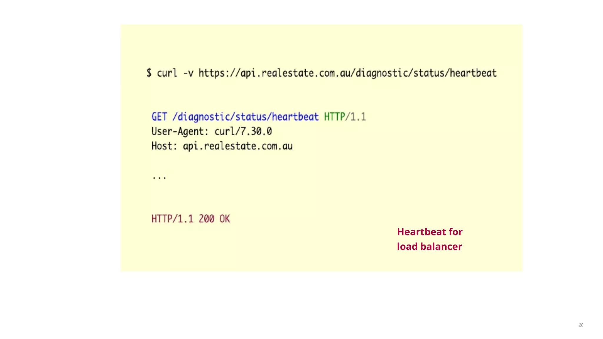 20 
Heartbeat for 
load balancer 
 