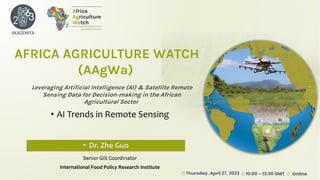 Leveraging Artificial Intelligence (AI) & Satellite Remote
Sensing Data for Decision-making in the African
Agricultural Sector
AFRICA AGRICULTURE WATCH
(AAgWa)
• AI Trends in Remote Sensing
• Dr. Zhe Guo
Senior GIS Coordinator
International Food Policy Research Institute
 