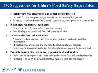 China's Food Safety regulatory system: Achievements, Challenges and Suggestions