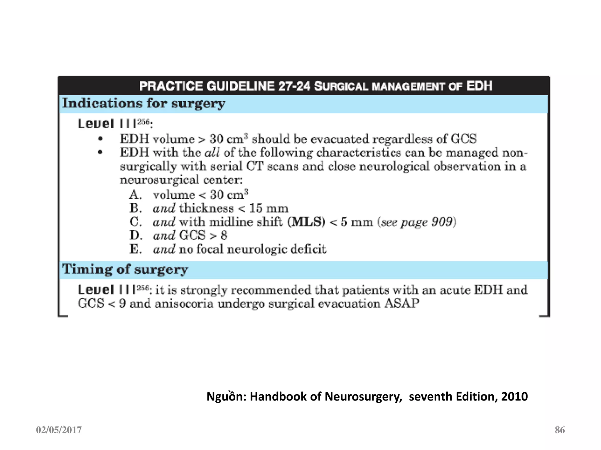 02/05/2017 86
Nguồn: Handbook of Neurosurgery, seventh Edition, 2010
 