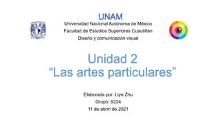 Elaborada por: Liye Zhu
Grupo: 9224
11 de abrirl de 2021
Universidad Nacional Autónoma de México
Facultad de Estudios Superiores Cuautitlán
Diseño y comunicación visual
 