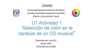 Elaborada por: Liye Zhu
Grupo: 9242
09 de febrero de 2022
Universidad Nacional Autónoma de México
Facultad de Estudios Superiores Cuautitlán
Diseño y comunicación visual
 
