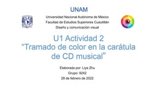 Elaborada por: Liye Zhu
Grupo: 9242
28 de febrero de 2022
Universidad Nacional Autónoma de México
Facultad de Estudios Superiores Cuautitlán
Diseño y comunicación visual
 