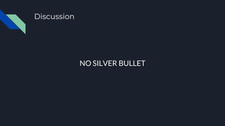 Discussion
NO SILVER BULLET
 