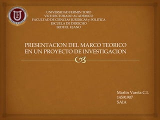 PRESENTACION DEL MARCO TEORICO
EN UN PROYECTO DE INVESTIGACION
Marlin Varela C.I.
14591907
SAIA
 