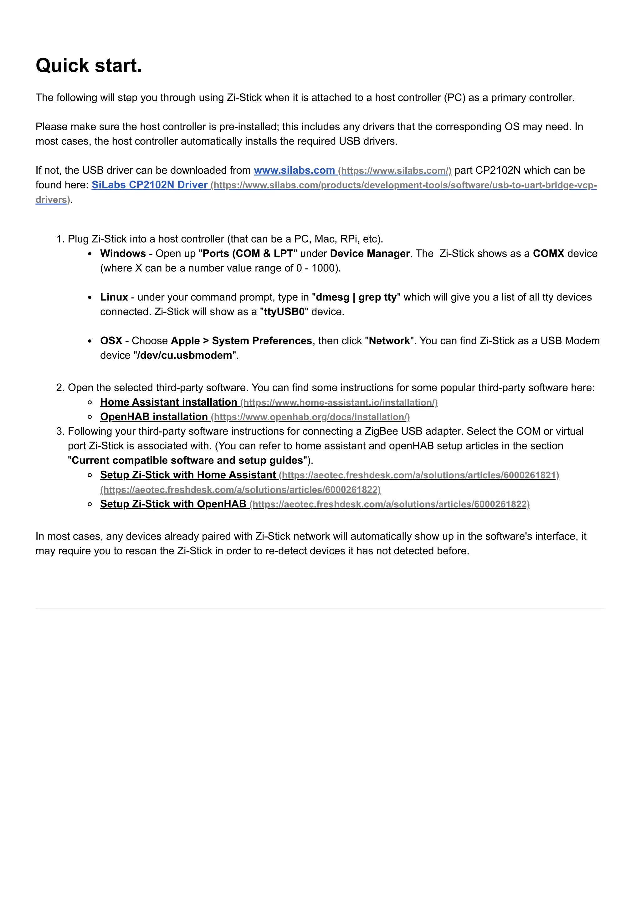 Zi-Stick UBS Dongle ZIgbee from Aeotec manual | PDF
