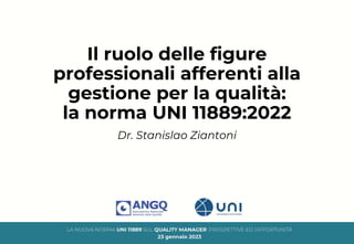 Il ruolo delle figure
professionali afferenti alla
gestione per la qualità:
la norma UNI 11889:2022
Dr. Stanislao Ziantoni
 