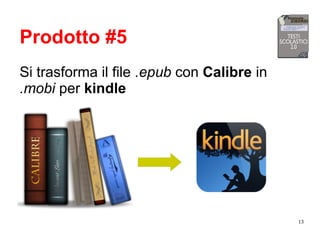 13
Prodotto #5
Si trasforma il file .epub con Calibre in
.mobi per kindle
 