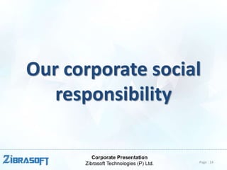 Corporate Presentation
Zibrasoft Technologies (P) Ltd.
Our corporate social
responsibility
Page : 14
 