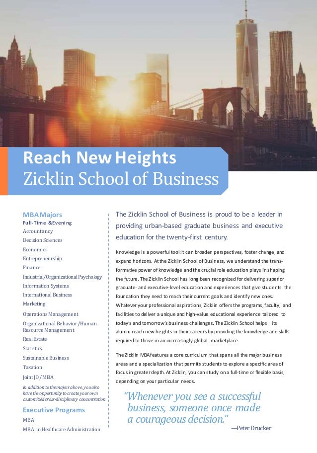 baruch college mba brochure zicklin school of business