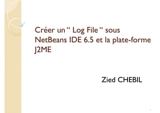 Créer un “ Log File “ sous
NetBeans IDE 6.5 et la plate-forme
                        plate-
J2ME


                   Zied CHEBIL


                                 1
 