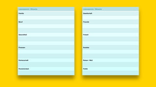 Lebensbereich / Wünsche
Familie
Beruf
Gesundheit
Finanzen
Partnerschaft
Persönlichkeit
Lebensbereich / Wünsche
Gesellschaft
Freunde
Freizeit
Soziales
Reisen / Welt
Politik
 