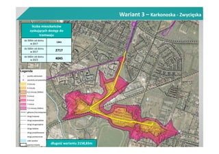 Wariant 3 – Karkonoska - Zwycięska
liczba mieszkańców
zyskujących dostęp do
tramwaju
do 300m od domu
w 2017
1341
do 500m od domu
w 2017 2717
do 500m od domu
w 2023 4045
długość wariantu 2158,83m
 