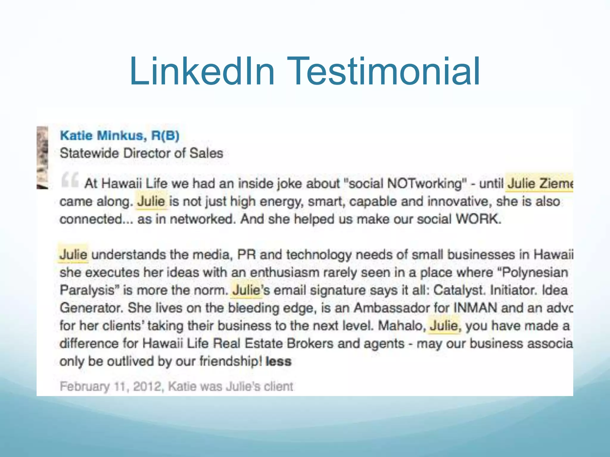 LinkedIn Testimonial 
 
