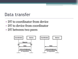 Data transfer
• DT to coordinator from device
• DT to device from coordinator
• DT between two peers
 