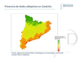 Presencia de Aedes albopictus en Cataluña
Fuente: Agencia de Salud Pública. Estrategia per a la prevenció i Control del
mosquit Tigre a Catalunya
 