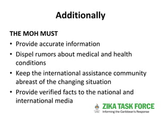 Additionally
THE MOH MUST
• Provide accurate information
• Dispel rumors about medical and health
conditions
• Keep the in...