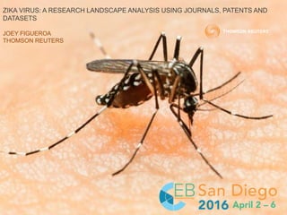 ZIKA VIRUS: A RESEARCH LANDSCAPE ANALYSIS USING JOURNALS, PATENTS AND
DATASETS
JOEY FIGUEROA
THOMSON REUTERS
 